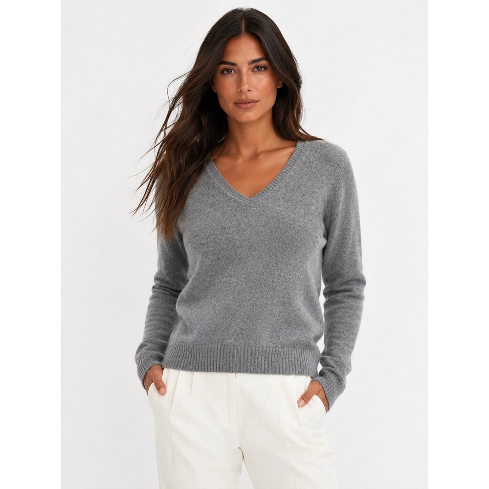Cashmere Addiction Womens V-Neck Sweaterβ 100% Cashmere Heather Grey XS